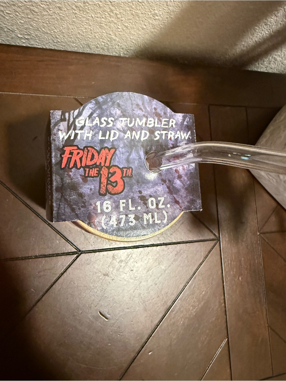 Friday the 13th 16 oz Glass Tumbler w/ Lid & Straw- Jason Voorhees Hockey Mask - Picture 2 of 5